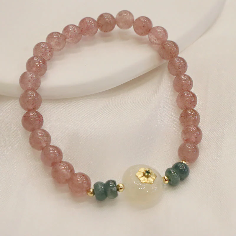 Braccialetto curativo in giada calcedonio quarzo fragola naturale Buddha Stones - Image 2