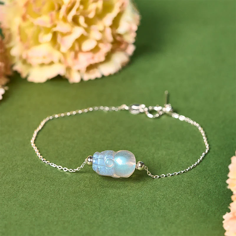 Braccialetto curativo in pietra di luna Pixiu in argento sterling 925 Buddha Stones