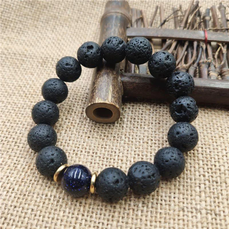 Braccialetto curativo in pietra lavica, pietra d'oro, arenaria blu, Buddha Stones - Image 4