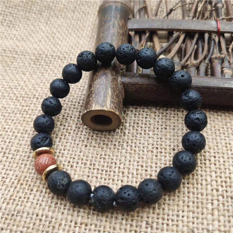 Braccialetto curativo in pietra lavica, pietra d'oro, arenaria blu, Buddha Stones - Image 9