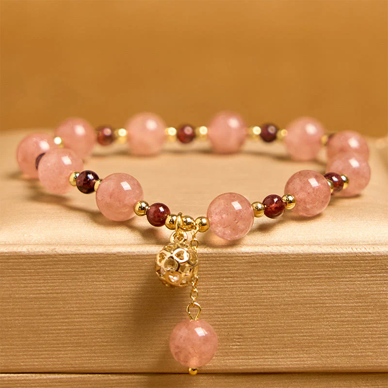 Braccialetto curativo in quarzo fragola naturale e granato Buddha Stones - Image 2