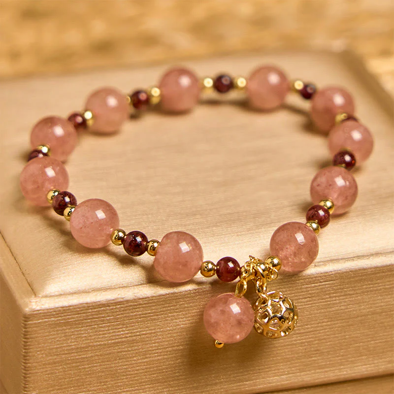 Braccialetto curativo in quarzo fragola naturale e granato Buddha Stones - Image 3