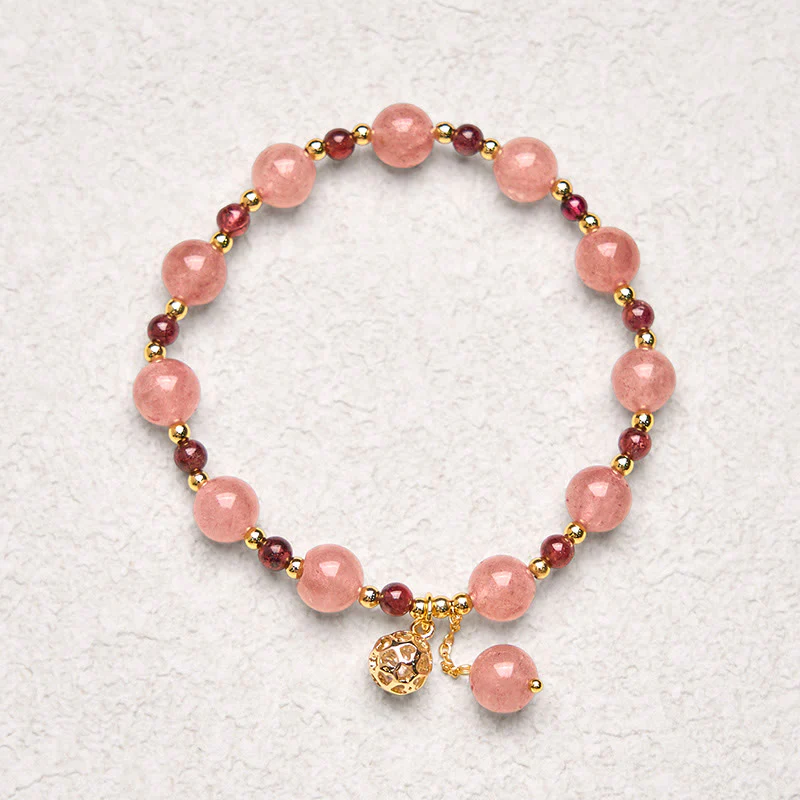 Braccialetto curativo in quarzo fragola naturale e granato Buddha Stones - Image 5