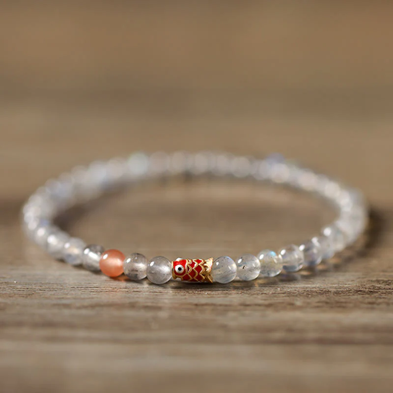 Braccialetto curativo ultrasottile Buddha Stones con pietra di luna e pesce koi - Image 2