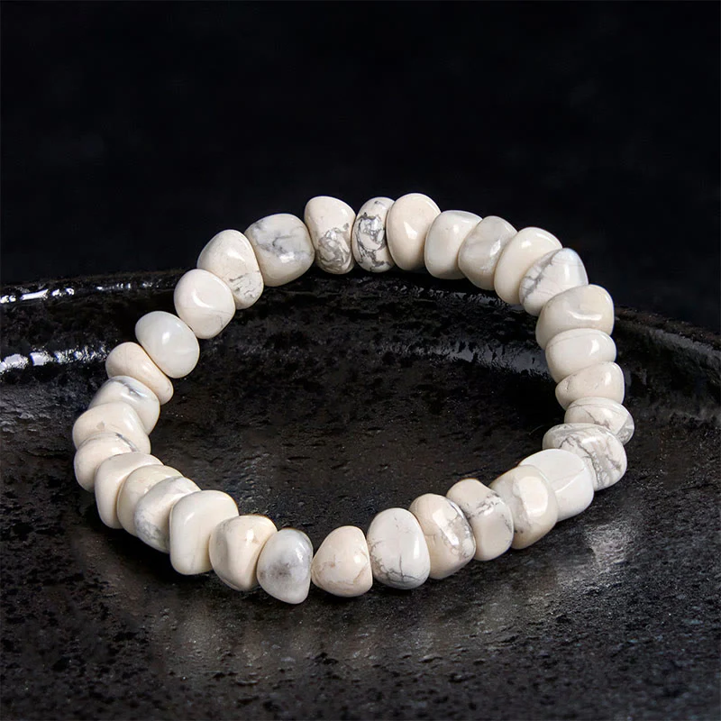 Braccialetto del coraggio con blocchi irregolari di turchese bianco e Buddha Stones - Image 3