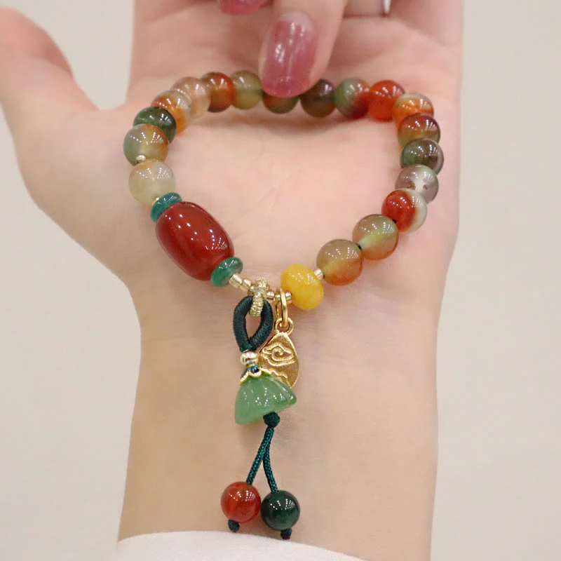 Braccialetto del coraggio con ciondolo Ruyi As One Wishes, in agata pavone naturale colorata, calcedonio e Buddha Stones - Image 6