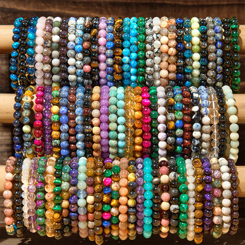 Bracciale della calma con vari cristalli di pietra di Buddha, malachite, lazurite, lapislazzuli, emimorfite