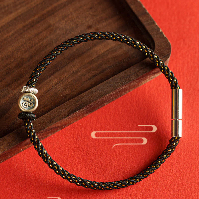 Braccialetto della fede con carattere Fu in argento sterling 925 Buddha Stones intrecciate - Image 10