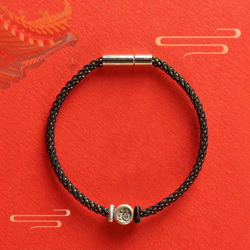 Braccialetto della fede con carattere Fu in argento sterling 925 Buddha Stones intrecciate - Image 11