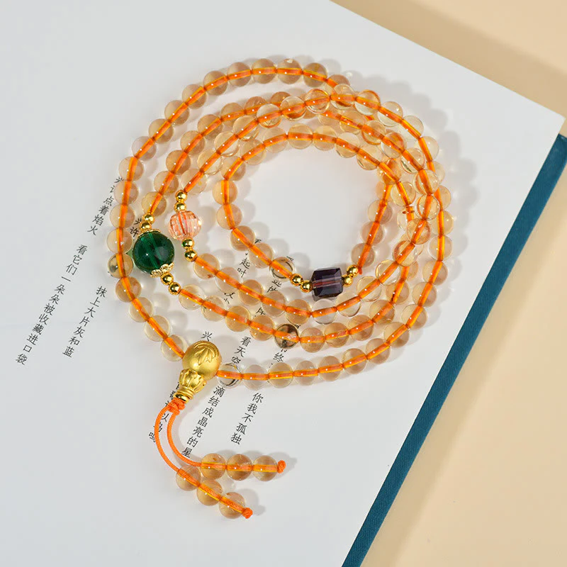 Braccialetto della felicità con 108 perle di Mala in citrino Buddha Stones - Image 2