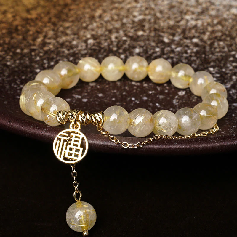 Braccialetto della felicità con carattere Lucky Fu in Buddha Stones citrino - Image 2