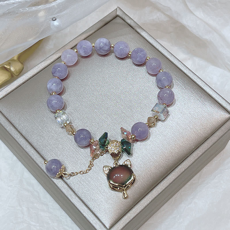 Braccialetto della felicità con ciondolo volpe in giada viola naturale Buddha Stones - Image 4