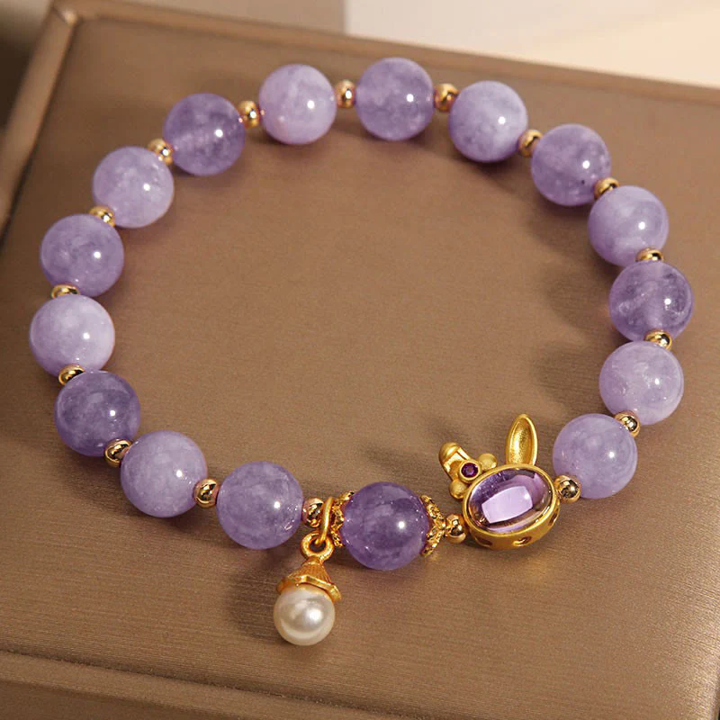 Braccialetto della felicità con coniglio in quarzite viola naturale Buddha Stones - Image 2