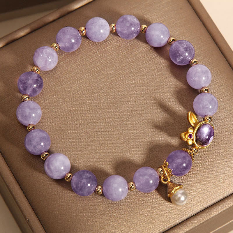 Braccialetto della felicità con coniglio in quarzite viola naturale Buddha Stones - Image 3
