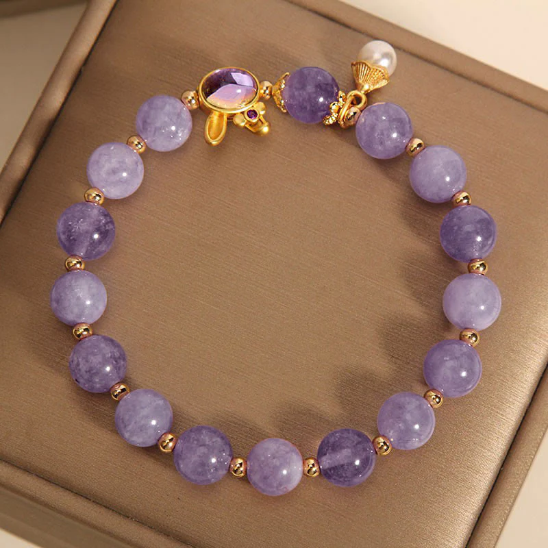 Braccialetto della felicità con coniglio in quarzite viola naturale Buddha Stones - Image 4