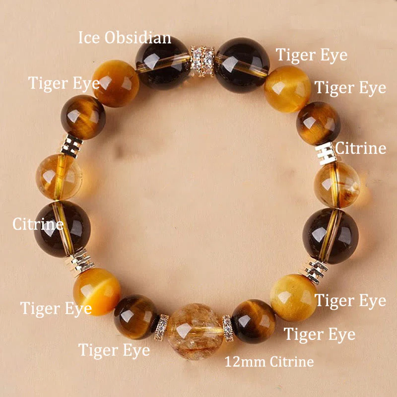 Braccialetto della felicità con occhio di tigre, citrino e topazio Buddha Stones - Image 9