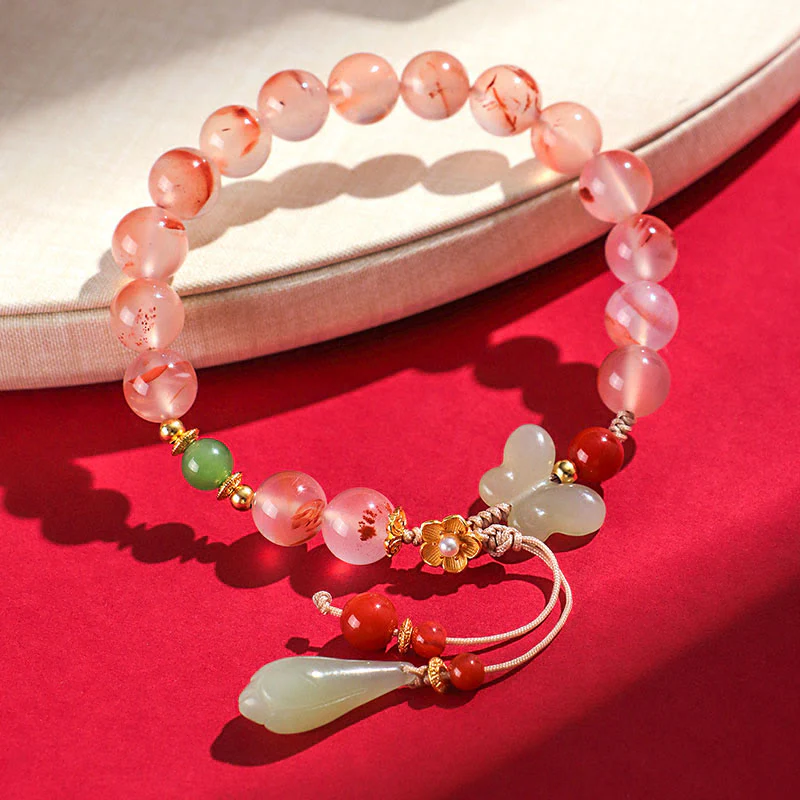Braccialetto della fortuna Buddha Stones South Red Agate Butterfly Orchid Hetian Jade - Image 16