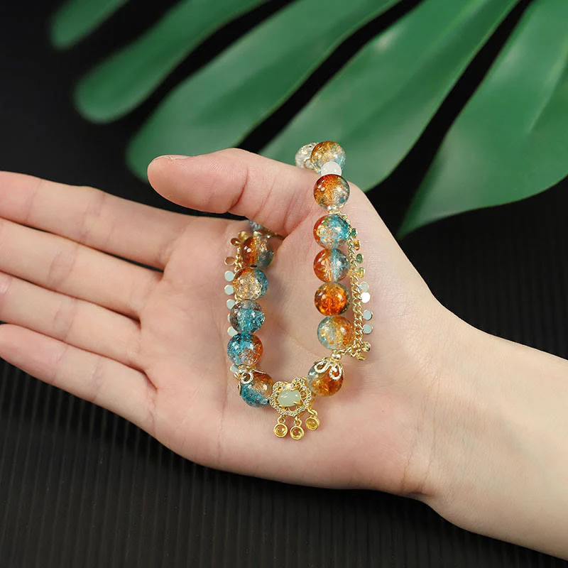 Braccialetto della fortuna con ciondolo cinese con perline di vetro colorate Liuli Buddha Stones - Image 9