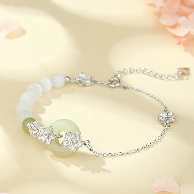 Braccialetto della fortuna con fibbia della pace in giada naturale Hetian in argento sterling 999 Buddha Stones - Image 12