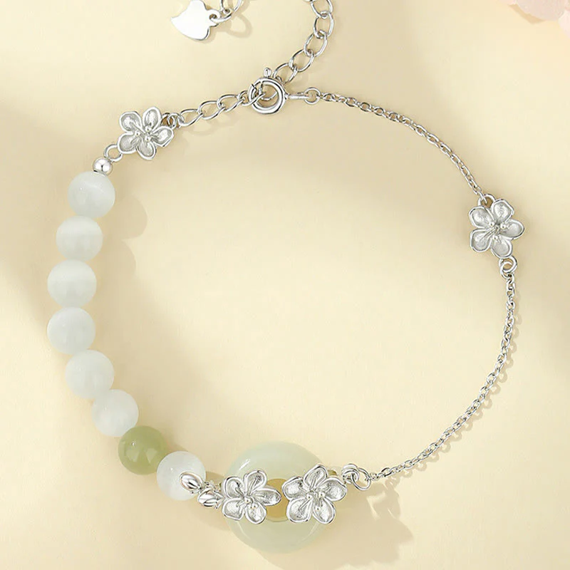 Braccialetto della fortuna con fibbia della pace in giada naturale Hetian in argento sterling 999 Buddha Stones - Image 13