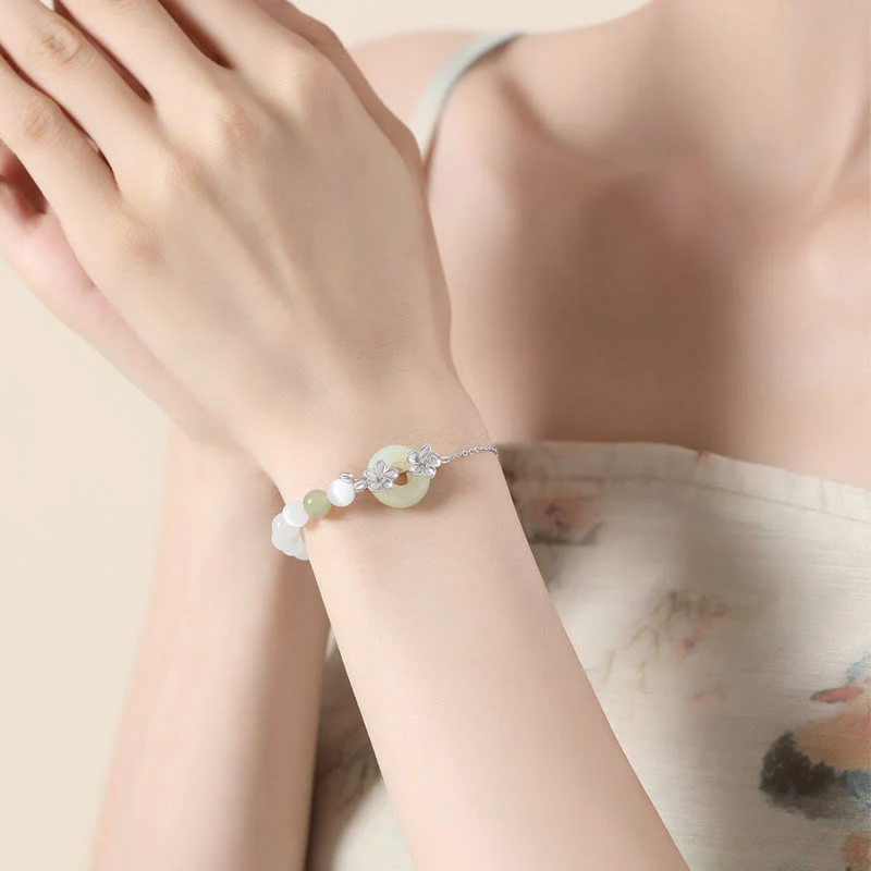 Braccialetto della fortuna con fibbia della pace in giada naturale Hetian in argento sterling 999 Buddha Stones - Image 14