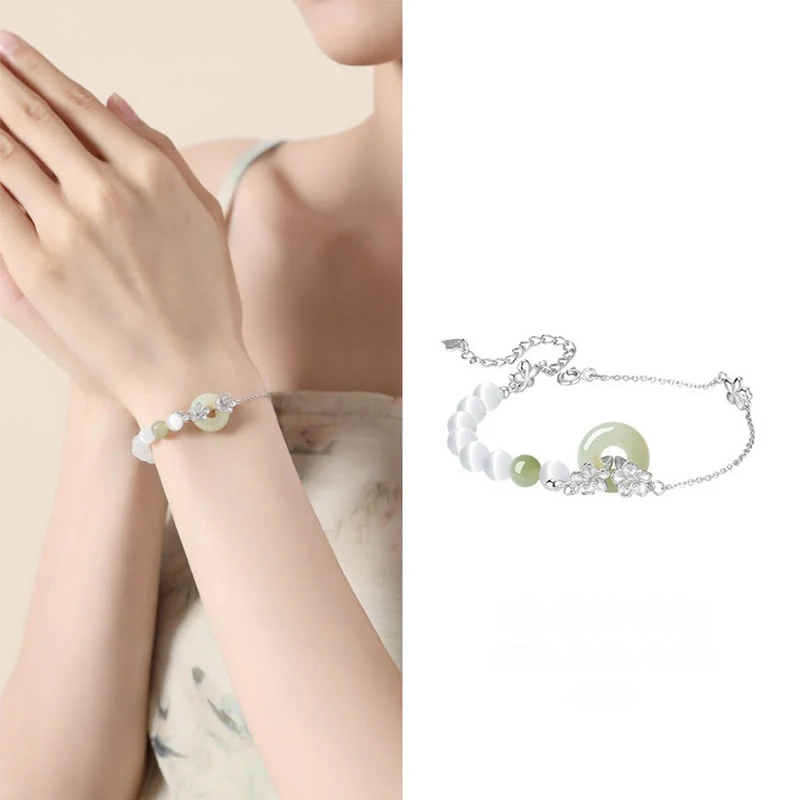 Braccialetto della fortuna con fibbia della pace in giada naturale Hetian in argento sterling 999 Buddha Stones - Image 15