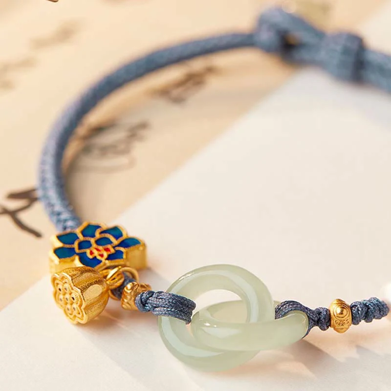Braccialetto della fortuna con fibbia in corda intrecciata, giada Hetian , Buddha Stones, Lotus Peace - Image 11
