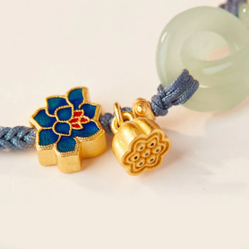 Braccialetto della fortuna con fibbia in corda intrecciata, giada Hetian , Buddha Stones, Lotus Peace - Image 12