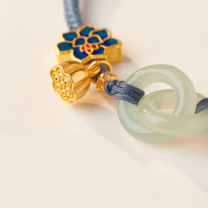 Braccialetto della fortuna con fibbia in corda intrecciata, giada Hetian , Buddha Stones, Lotus Peace - Image 15