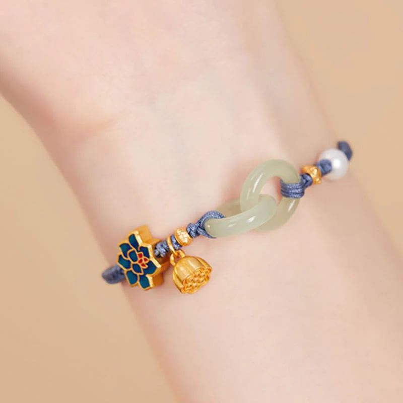 Braccialetto della fortuna con fibbia in corda intrecciata, giada Hetian , Buddha Stones, Lotus Peace - Image 18