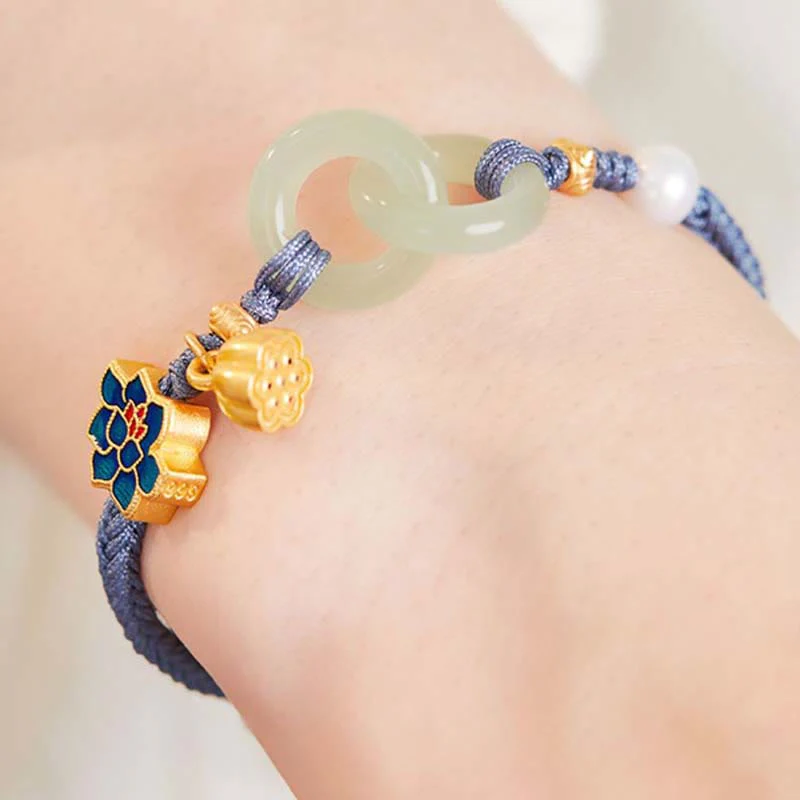 Braccialetto della fortuna con fibbia in corda intrecciata, giada Hetian , Buddha Stones, Lotus Peace - Image 19