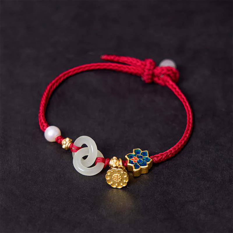 Braccialetto della fortuna con fibbia in corda intrecciata, giada Hetian , Buddha Stones, Lotus Peace - Image 2