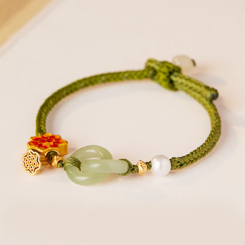 Braccialetto della fortuna con fibbia in corda intrecciata, giada Hetian , Buddha Stones, Lotus Peace - Image 21