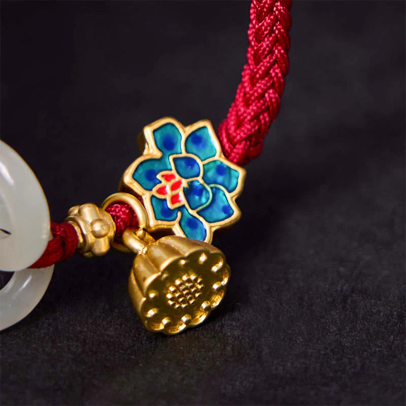 Braccialetto della fortuna con fibbia in corda intrecciata, giada Hetian , Buddha Stones, Lotus Peace - Image 5