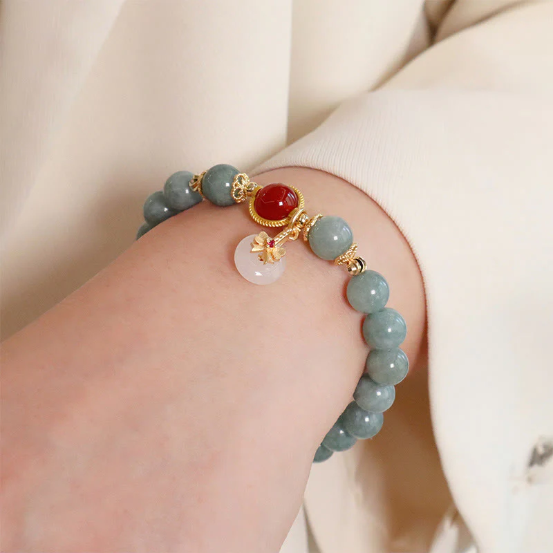 Braccialetto della fortuna con papillon in perle di agata rossa e giada naturale Buddha Stones - Image 3
