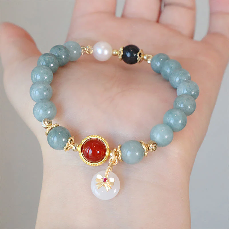 Braccialetto della fortuna con papillon in perle di agata rossa e giada naturale Buddha Stones - Image 4