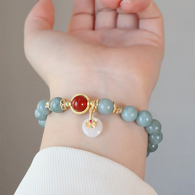 Braccialetto della fortuna con papillon in perle di agata rossa e giada naturale Buddha Stones - Image 5