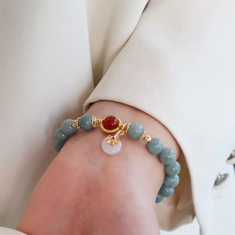 Braccialetto della fortuna con papillon in perle di agata rossa e giada naturale Buddha Stones - Image 7