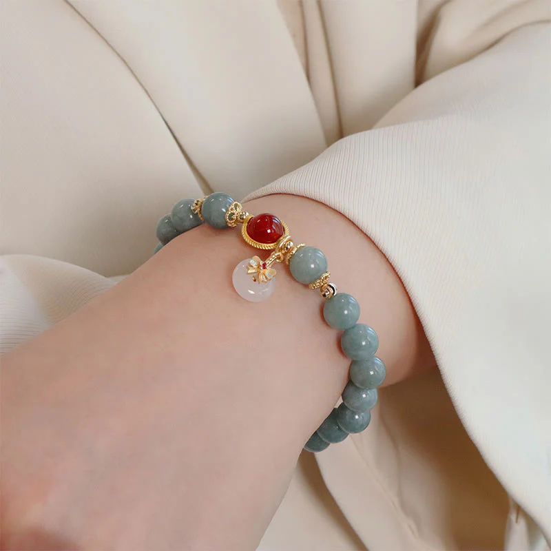Braccialetto della fortuna con papillon in perle di agata rossa e giada naturale Buddha Stones - Image 8