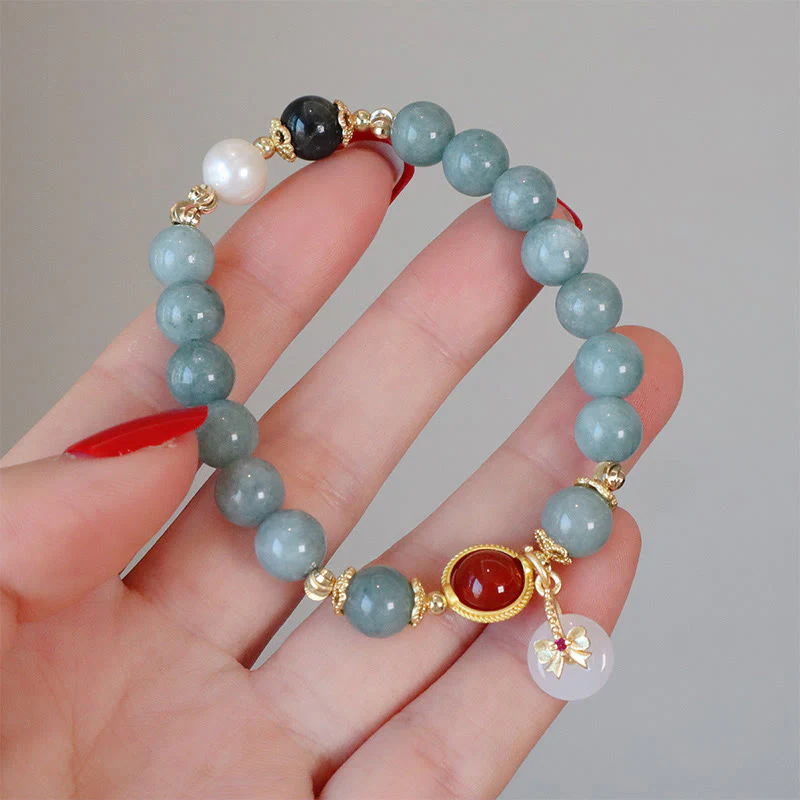 Braccialetto della fortuna con papillon in perle di agata rossa e giada naturale Buddha Stones - Image 9