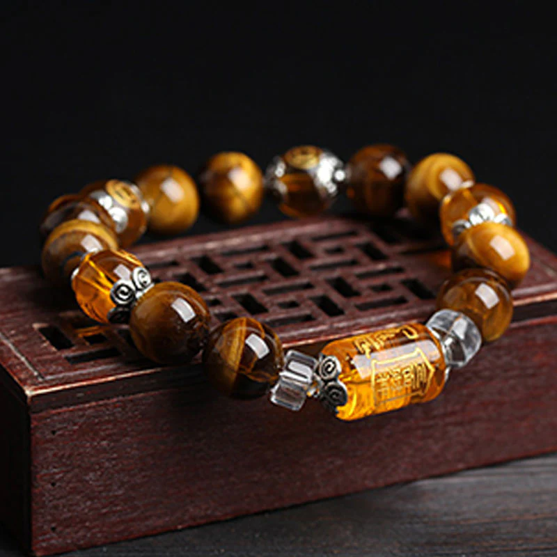 Braccialetto della fortuna e della prosperità con perline di occhio di tigre e Buddha Stones - Image 4