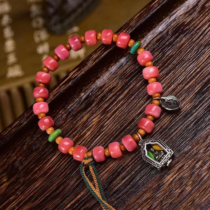 Braccialetto della fortuna in agata rossa e rame con osso di cammello tibetano Buddha Stones - Image 2