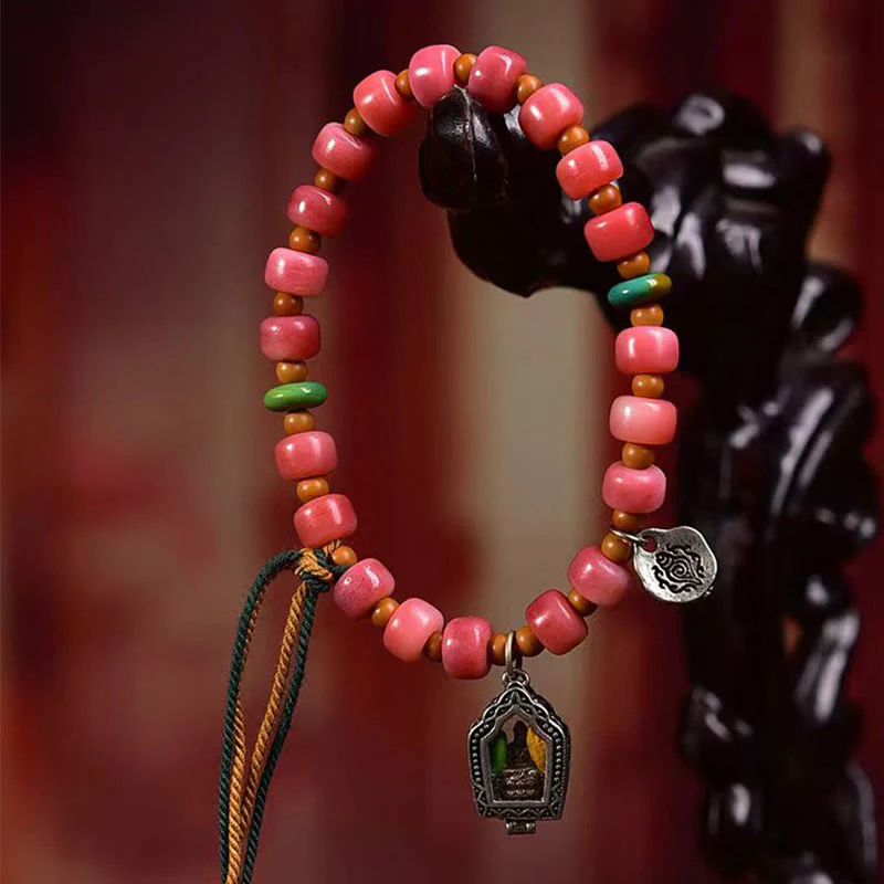 Braccialetto della fortuna in agata rossa e rame con osso di cammello tibetano Buddha Stones - Image 3