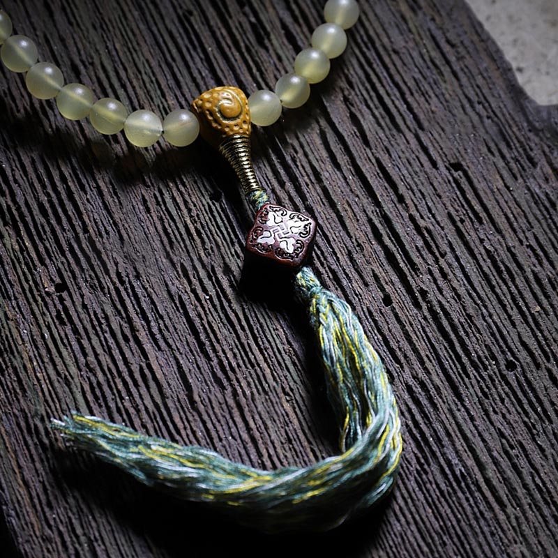 Braccialetto della fortuna in ambra e corno di pecora del Tibet con 108 perle di Mala Buddha Stones - Image 10