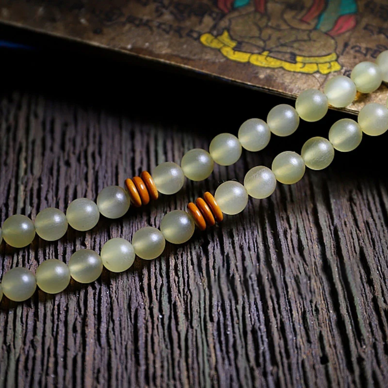 Braccialetto della fortuna in ambra e corno di pecora del Tibet con 108 perle di Mala Buddha Stones - Image 11