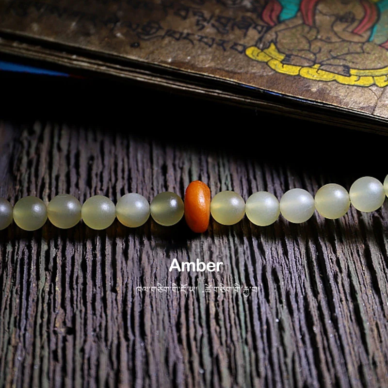 Braccialetto della fortuna in ambra e corno di pecora del Tibet con 108 perle di Mala Buddha Stones - Image 17