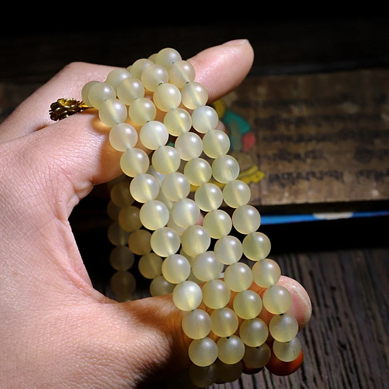 Braccialetto della fortuna in ambra e corno di pecora del Tibet con 108 perle di Mala Buddha Stones - Image 5