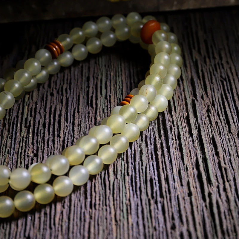 Braccialetto della fortuna in ambra e corno di pecora del Tibet con 108 perle di Mala Buddha Stones - Image 8