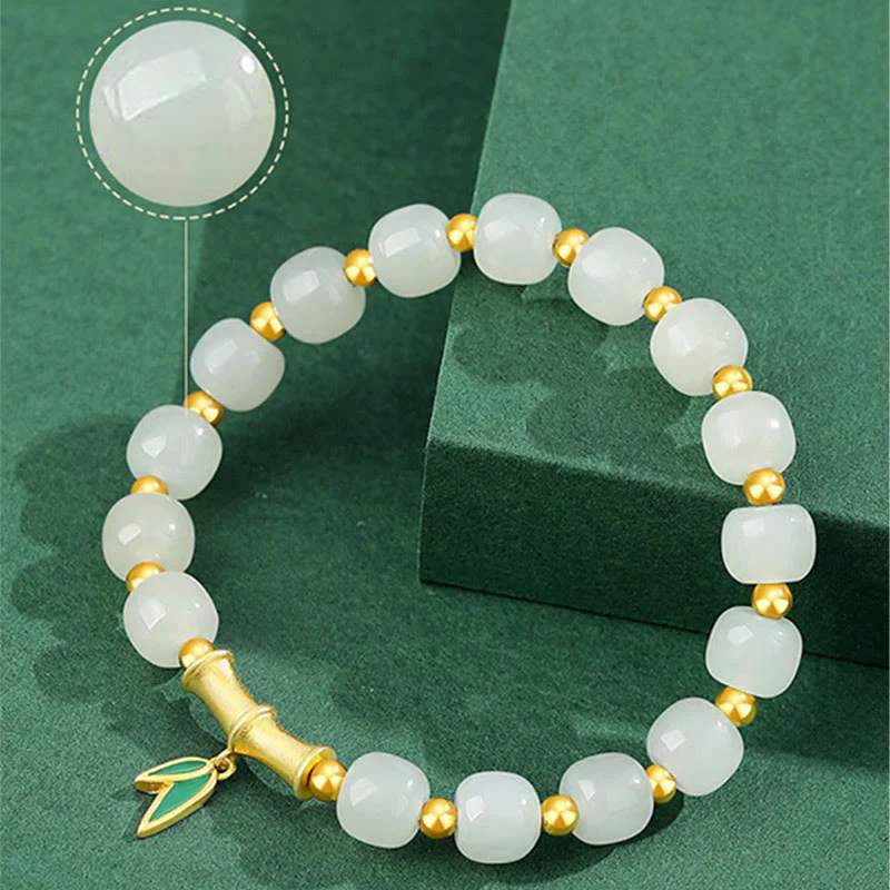 Braccialetto della fortuna in bambù e giada bianca Hetian in argento sterling 925 Buddha Stones - Image 6