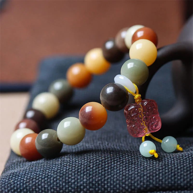 Braccialetto della pace con ciondolo in vetro Liuli con semi di Bodhi multicolore sfumato naturale Buddha Stones - Image 4